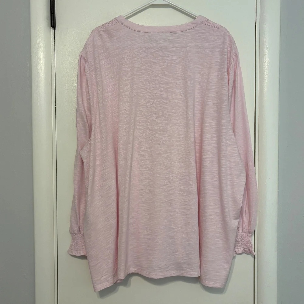 J. Jill Women's Plus Smocked Cotton Popover Henley Tunic Shirt Top 4X Pink - Picture 6 of 11
